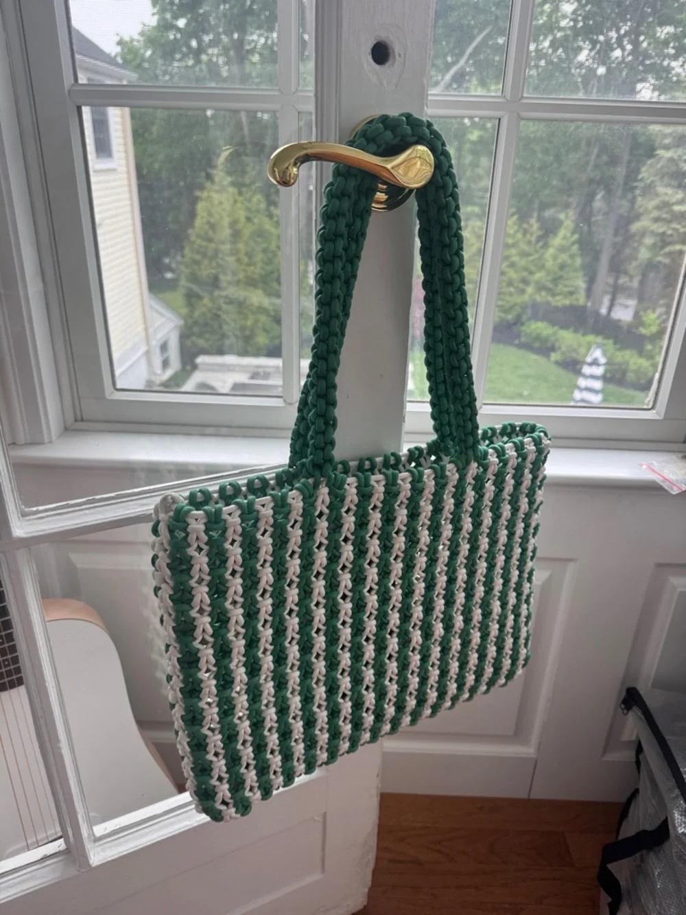 Loeffler Randall Green & White Woven Shoulder Tote - Picture 4 of 4